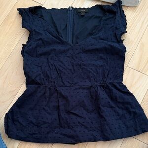 J. Crew Black Textured Cap Sleeve Blouse